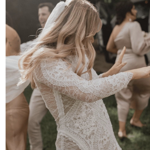 Grace Loves Lace Inca Lace Silk Wedding Dress Size Small Ivory/Nude and Tan - Picture 5 of 16